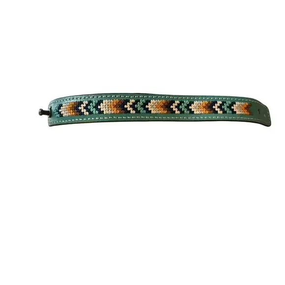 Justin Boots Leather Embroidered Southwestern Cuff Bracelet, Teal, NWT - Picture 2 of 4